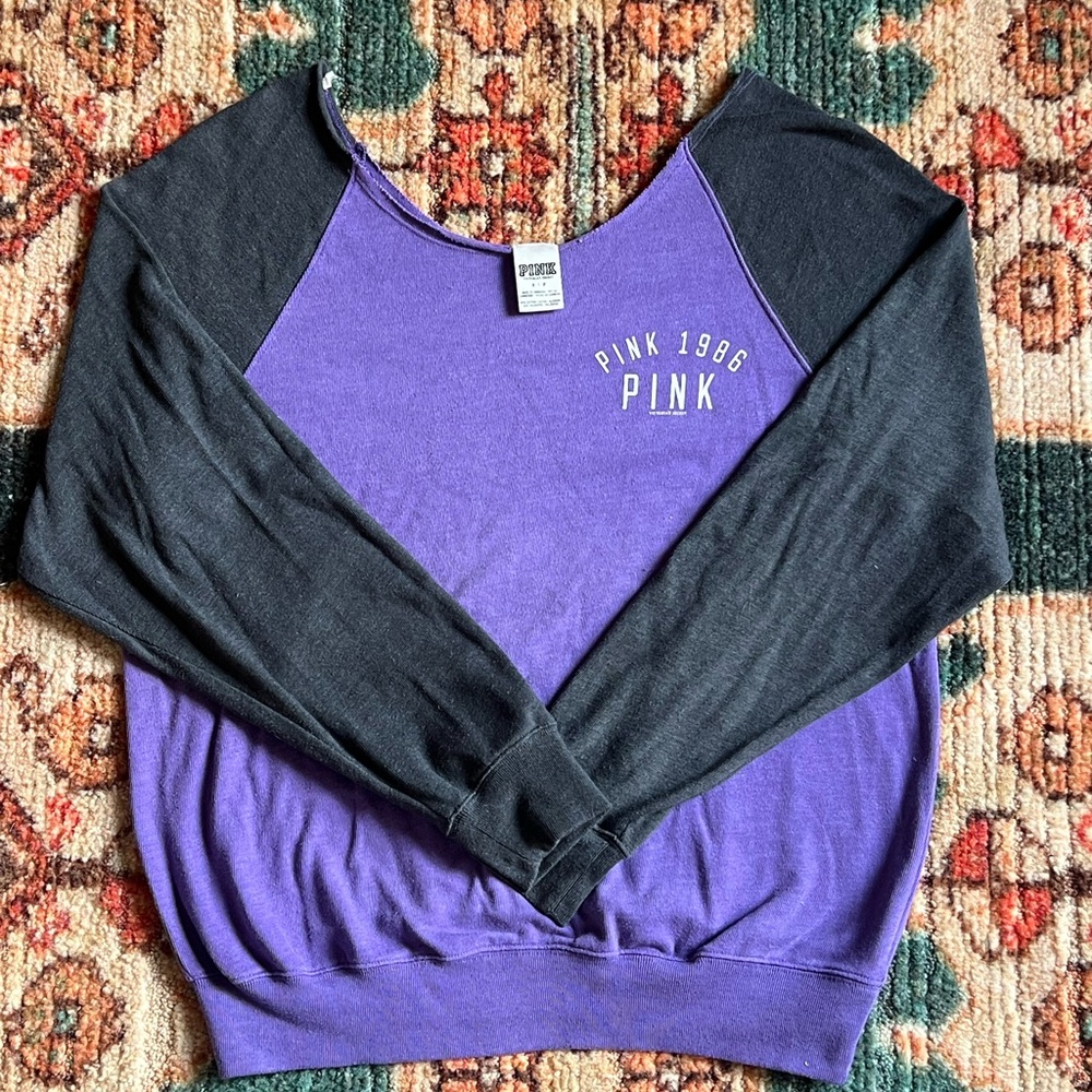 PINK Victoria's Secret Purple and Black Sweatshirt